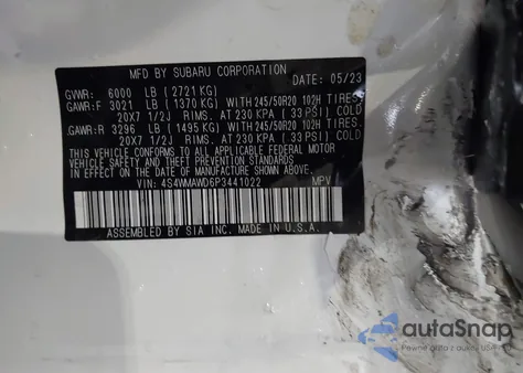 2023 Subaru Ascent Touring 7-Passenger z USA, uszkodzony, nr VIN 4S4WMAWD6P3441022